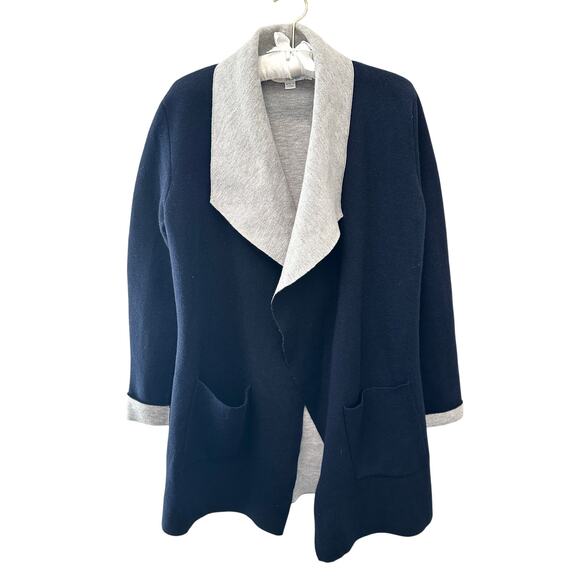 BODEN | Open Front Wool Blend Sweater Cardigan Navy Blue & Gray | Small - Picture 1 of 8